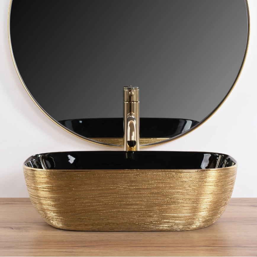 REA-U8780 - Επιτραπέζιος νιπτήρας BELINDA 33x46,5 cm κεραμικός/μαύρος/χρυσός