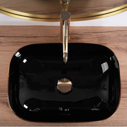 REA-U8780 - Επιτραπέζιος νιπτήρας BELINDA 33x46,5 cm κεραμικός/μαύρος/χρυσός