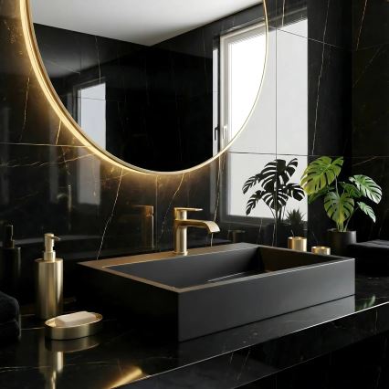 REA-U8802 - Επιτραπέζιος νιπτήρας GOYA 46x70 cm, σύνθετη πέτρα/ματ μαύρο