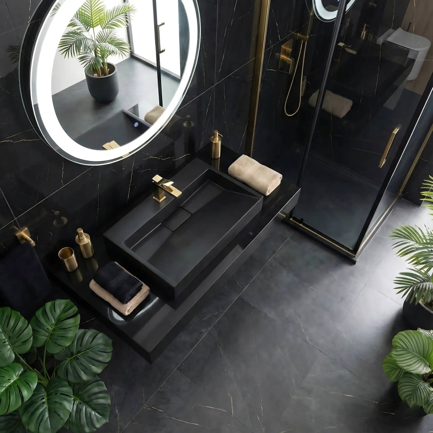 REA-U8802 - Επιτραπέζιος νιπτήρας GOYA 46x70 cm, σύνθετη πέτρα/ματ μαύρο