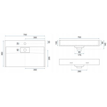 REA-U8802 - Επιτραπέζιος νιπτήρας GOYA 46x70 cm, σύνθετη πέτρα/ματ μαύρο