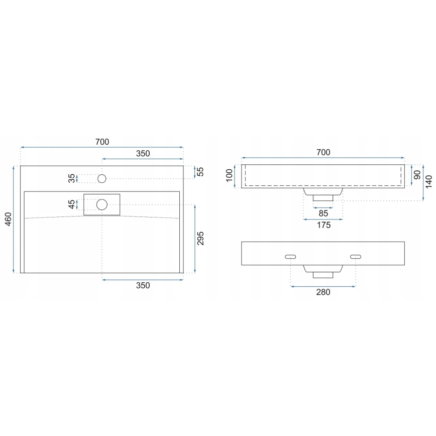 REA-U8802 - Επιτραπέζιος νιπτήρας GOYA 46x70 cm, σύνθετη πέτρα/ματ μαύρο