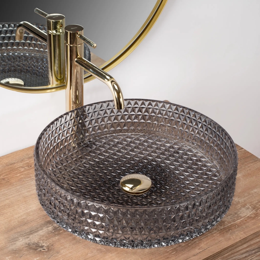 REA-U8880 - Επιτραπέζιος νιπτήρας CRISTAL Ø 39 cm γυαλί/καπνιστό γκρι
