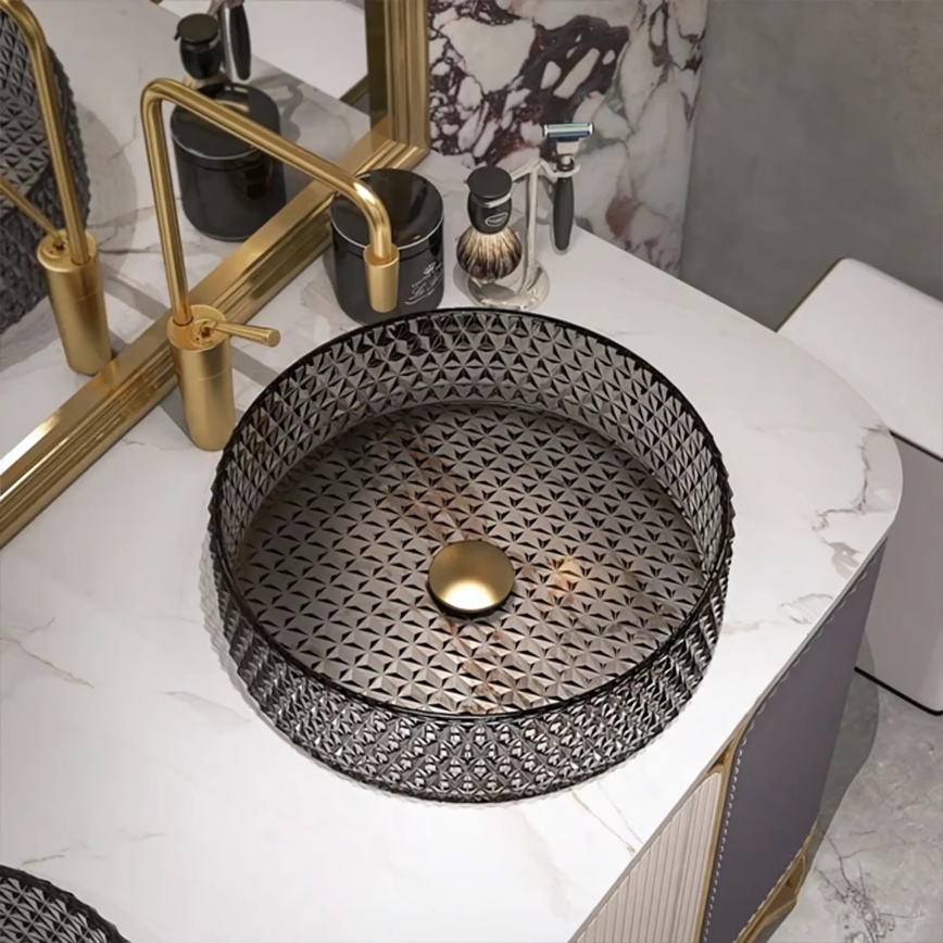 REA-U8880 - Επιτραπέζιος νιπτήρας CRISTAL Ø 39 cm γυαλί/καπνιστό γκρι