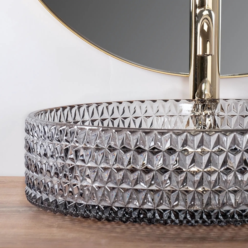 REA-U8880 - Επιτραπέζιος νιπτήρας CRISTAL Ø 39 cm γυαλί/καπνιστό γκρι
