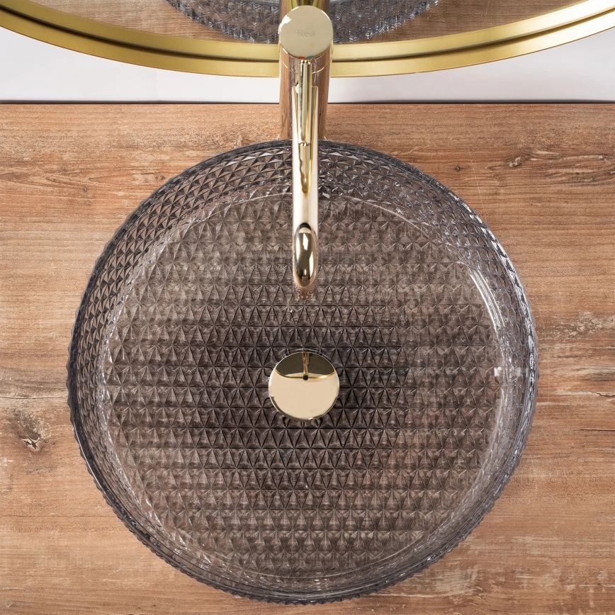 REA-U8880 - Επιτραπέζιος νιπτήρας CRISTAL Ø 39 cm γυαλί/καπνιστό γκρι