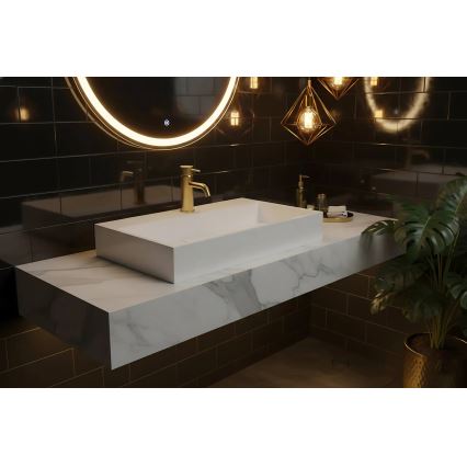 REA-U8901 - Επιτραπέζιος νιπτήρας GOYA 37x60 cm σύνθετη πέτρα/ματ λευκό