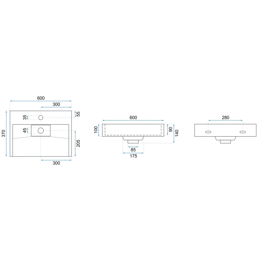 REA-U8901 - Επιτραπέζιος νιπτήρας GOYA 37x60 cm σύνθετη πέτρα/ματ λευκό