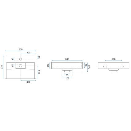 REA-U8901 - Νιπτήρας GOYA 37x60 cm για τοποθέτηση πάνω σε πάγκο, ματ λευκό