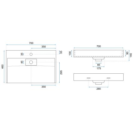 REA-U8902 - Επιτραπέζιος νιπτήρας GOYA 46x70 cm σύνθετος λίθος/ματ λευκό