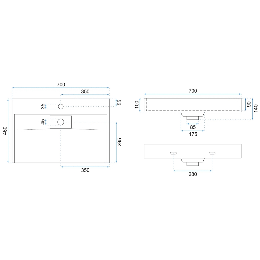 REA-U8902 - Επιτραπέζιος νιπτήρας GOYA 46x70 cm σύνθετος λίθος/ματ λευκό