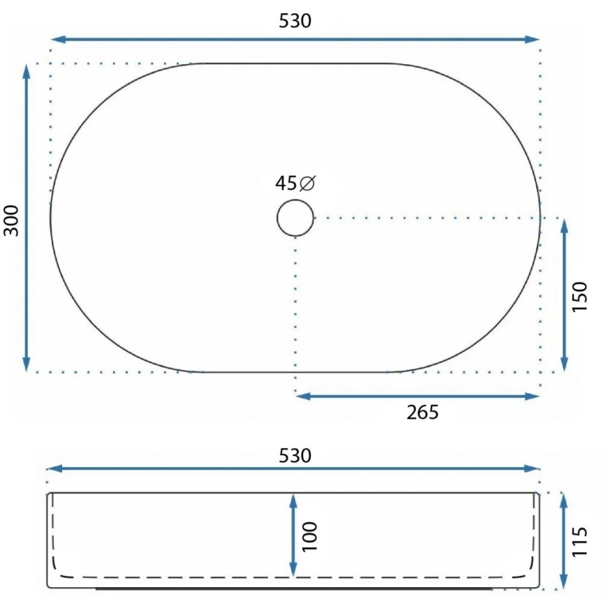 REA-U9108 - Επιτραπέζιος νιπτήρας LAYLA 30x53 cm, κεραμικός σε γυαλιστερό λευκό