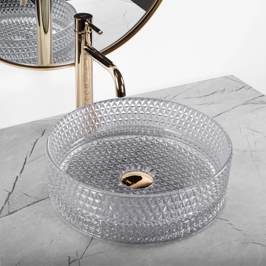 REA-U9615 - Νιπτήρας για τοποθέτηση πάνω σε πάγκο CRISTAL Ø 35,5 εκ. γυαλί/γκρι