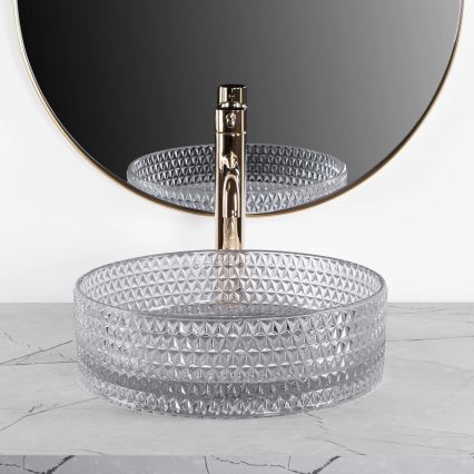 REA-U9615 - Νιπτήρας για τοποθέτηση πάνω σε πάγκο CRISTAL Ø 35,5 εκ. γυαλί/γκρι