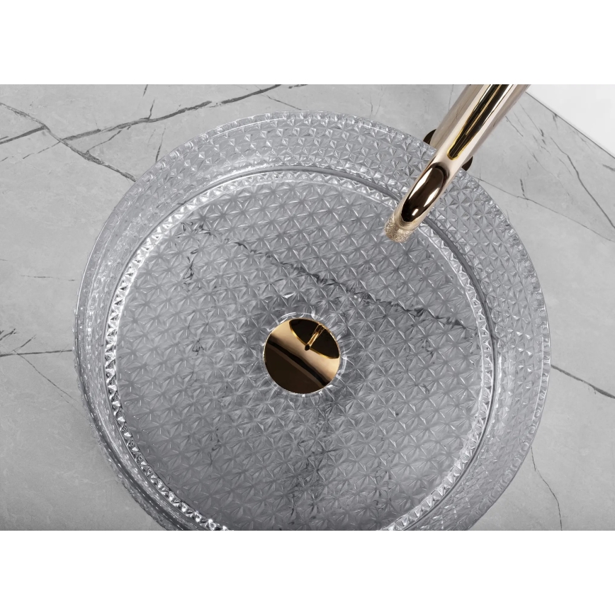 REA-U9615 - Νιπτήρας για τοποθέτηση πάνω σε πάγκο CRISTAL Ø 35,5 εκ. γυαλί/γκρι