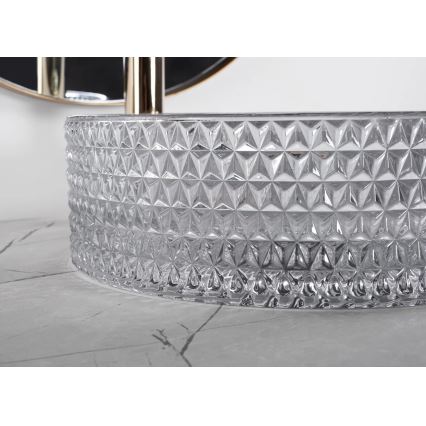 REA-U9615 - Νιπτήρας για τοποθέτηση πάνω σε πάγκο CRISTAL Ø 35,5 εκ. γυαλί/γκρι