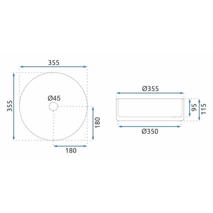 REA-U9615 - Νιπτήρας για τοποθέτηση πάνω σε πάγκο CRISTAL Ø 35,5 εκ. γυαλί/γκρι