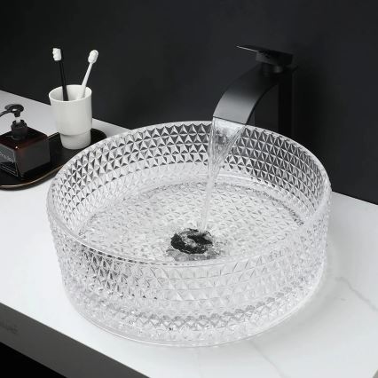 REA-U9670 - Επιτραπέζιος νιπτήρας CRISTAL διάμ. 35,5 εκ. γυαλί/διάφανο