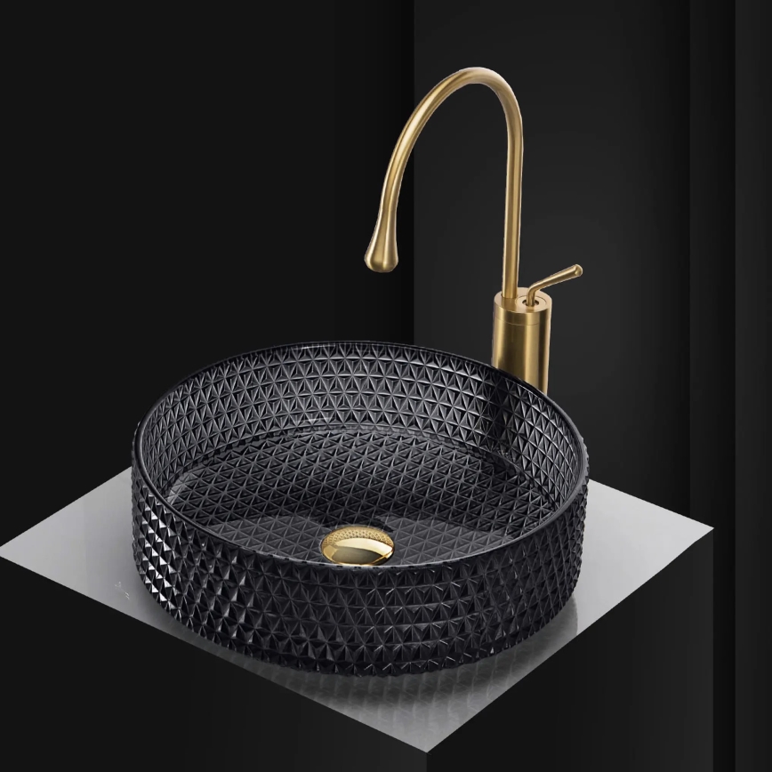 REA-U9671 - Επιτραπέζιος νιπτήρας CRISTAL, διάμ. 35,5 εκ., γυαλί/καπνιστό γκρι