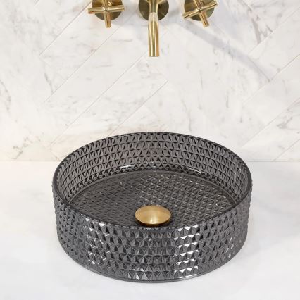 REA-U9671 - Επιτραπέζιος νιπτήρας CRISTAL, διάμ. 35,5 εκ., γυαλί/καπνιστό γκρι