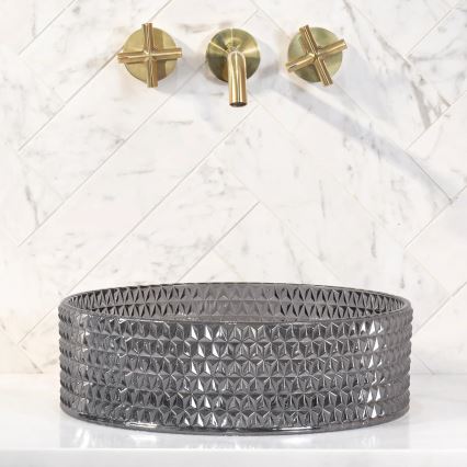 REA-U9671 - Επιτραπέζιος νιπτήρας CRISTAL, διάμ. 35,5 εκ., γυαλί/καπνιστό γκρι