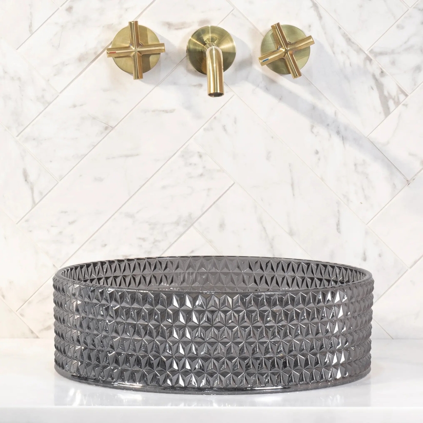REA-U9671 - Επιτραπέζιος νιπτήρας CRISTAL, διάμ. 35,5 εκ., γυαλί/καπνιστό γκρι