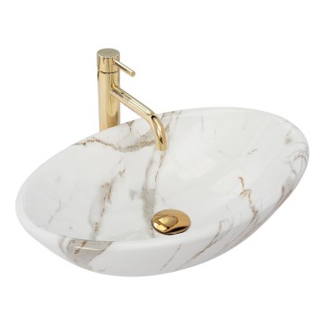 REA-U9685 - Επιτραπέζιος νιπτήρας PAMELA 33x53 cm, κεραμικός με διακόσμηση σε σχέδιο μαρμάρου
