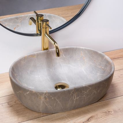 REA-U9887 - Επιτραπέζιος νιπτήρας LARA 35x48,5 cm κεραμικός/γκρι/μαρμάρινο σχέδιο