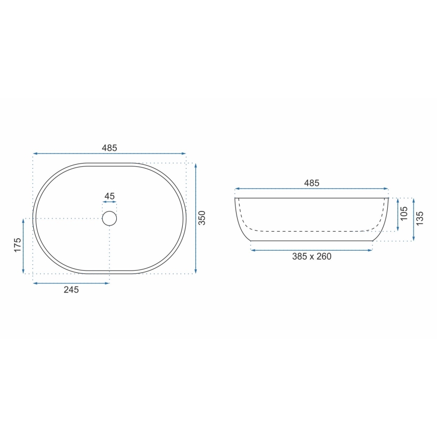 REA-U9888  - Νιπτήρας για τοποθέτηση πάνω σε πάγκο LARA 35x48,5 cm, κεραμικός με όψη πέτρας