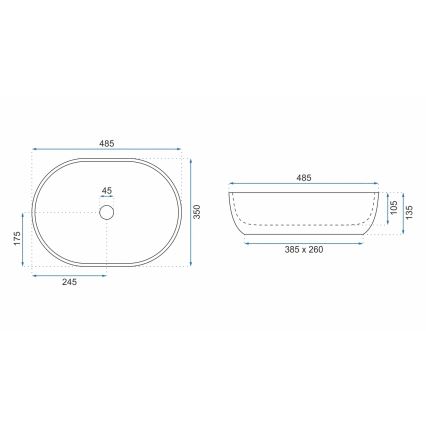REA-U9889 - Επιτραπέζιος νιπτήρας LARA 35x48,5 cm κεραμικός/γκρι/με όψη πέτρας