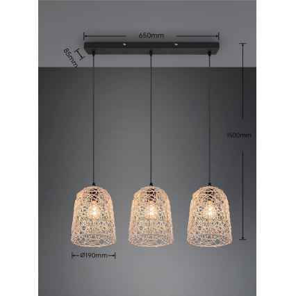 Reality - Κρεμαστό φωτιστικό με καλώδιο LOVIS 3xE27/40W/230V μαύρο
