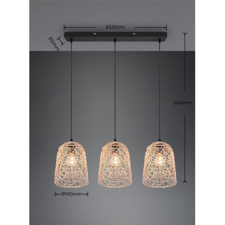 Reality - Κρεμαστό φωτιστικό με καλώδιο LOVIS 3xE27/40W/230V μαύρο