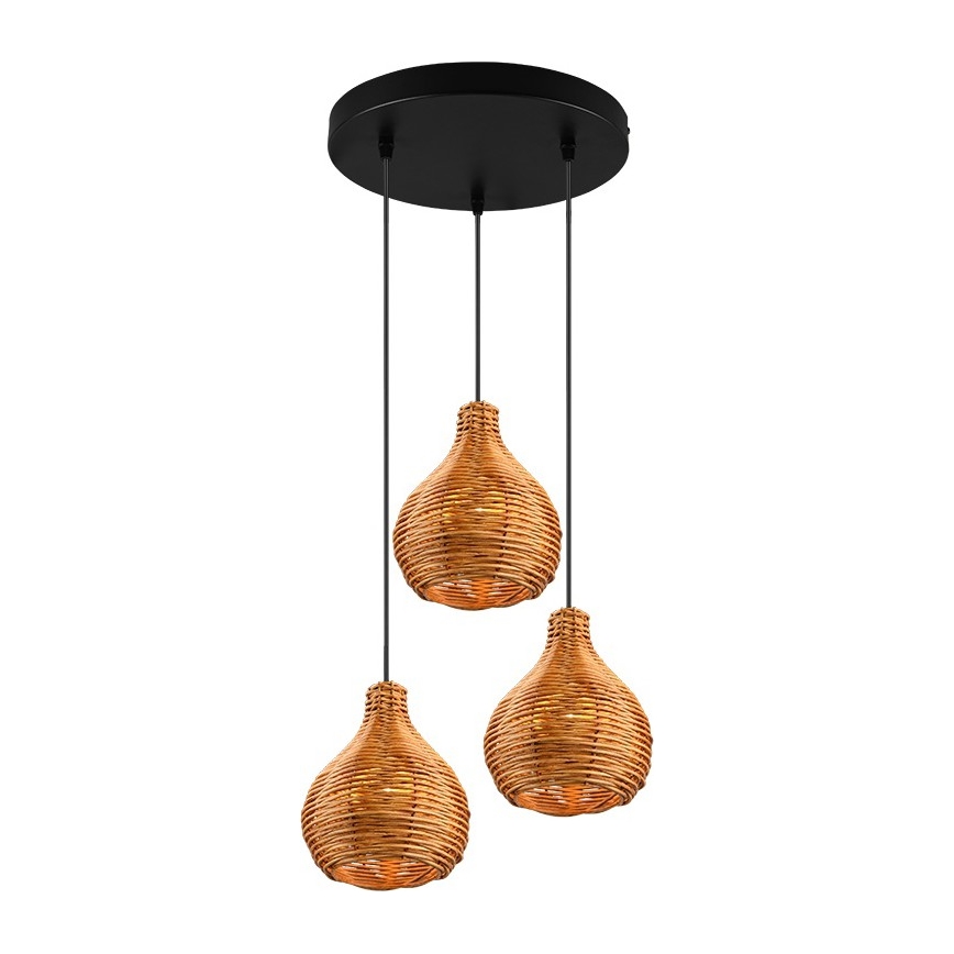 Reality - Κρεμαστό φωτιστικό με καλώδιο SPROUT 3xE14/40W/230V καφέ/ρατάν