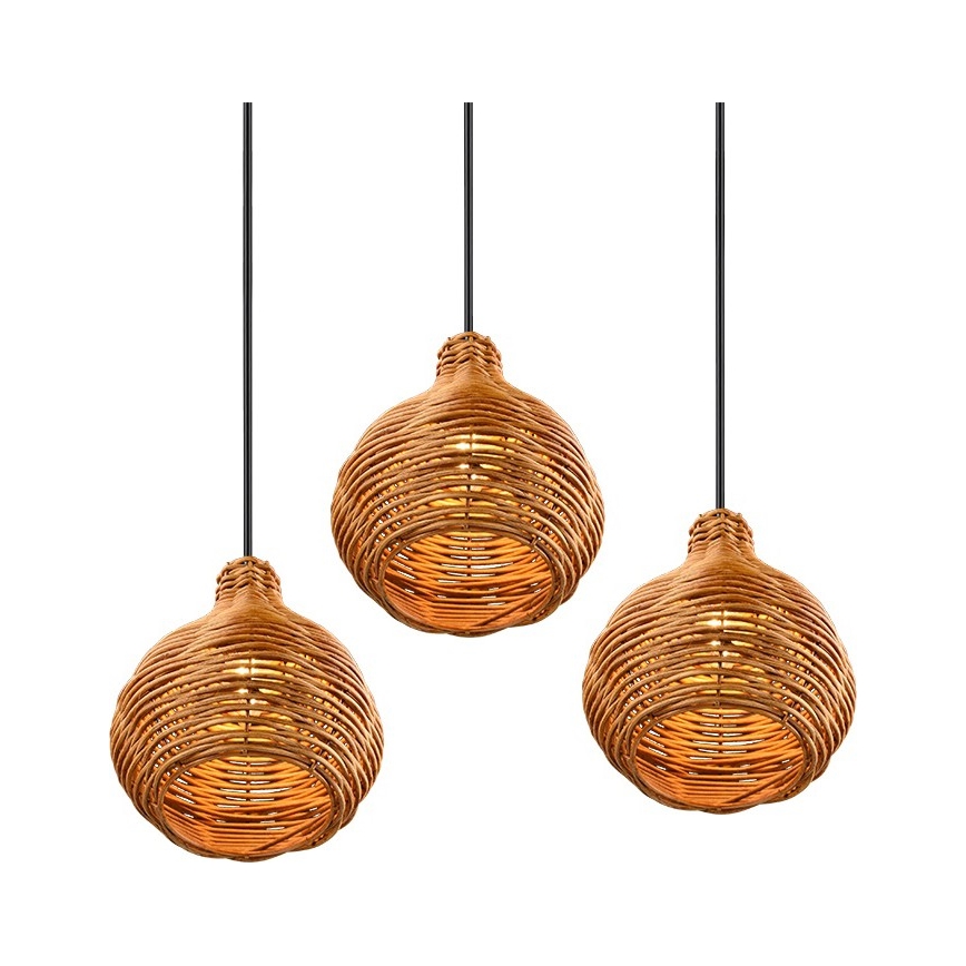 Reality - Κρεμαστό φωτιστικό με καλώδιο SPROUT 3xE14/40W/230V καφέ/ρατάν