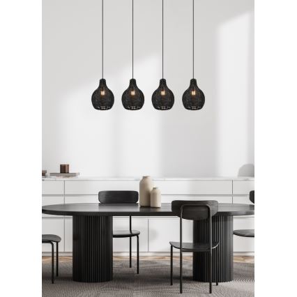 Reality - Κρεμαστό φωτιστικό με καλώδιο SPROUT 4xE14/30W/230V μαύρο/ραττάν