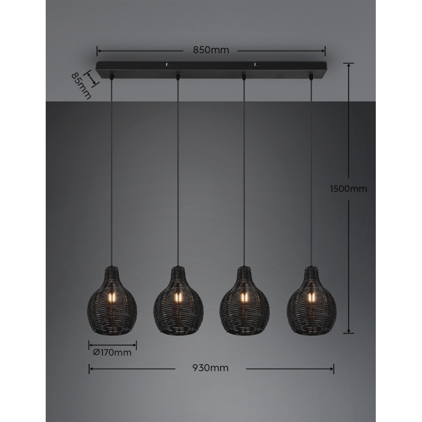Reality - Κρεμαστό φωτιστικό με καλώδιο SPROUT 4xE14/30W/230V μαύρο/ραττάν