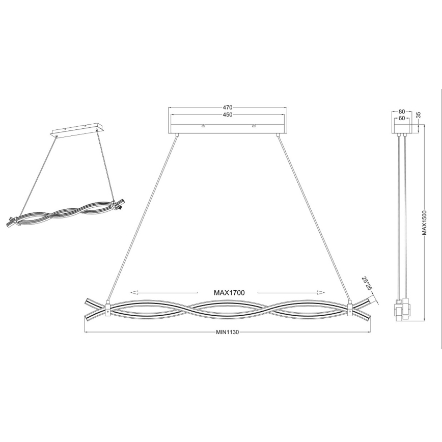 Reality - Κρεμαστό φωτιστικό οροφής LED  WAVE LED/16W/230V + LED/9W