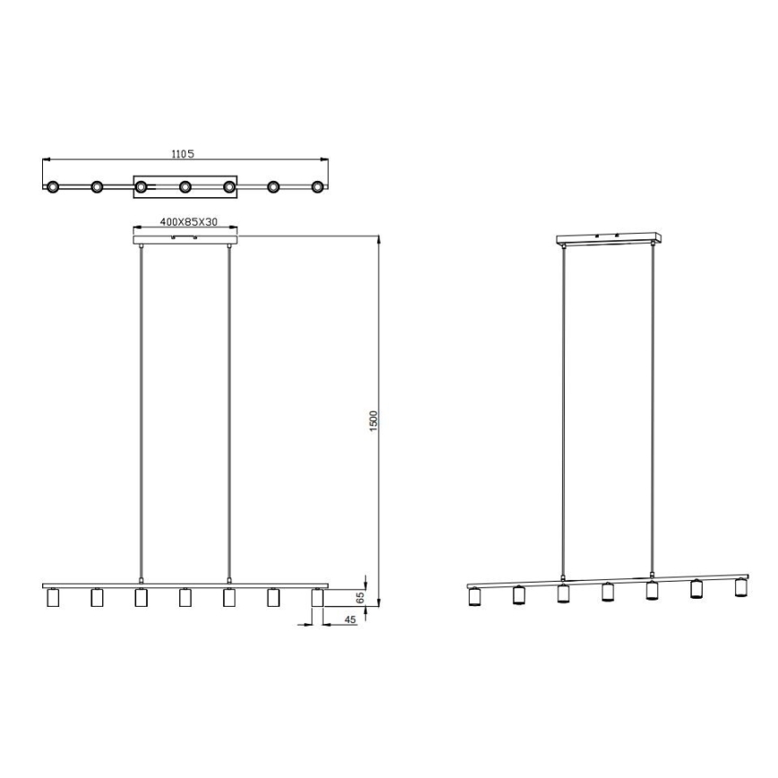 Reality - Κρεμαστό φωτιστικό οροφής ράγα VANNES 7xE27/40W/230V