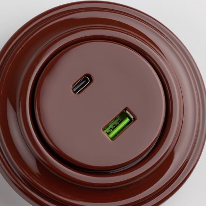 Reblig - Ρετρό πρίζα USB A+C με πλαίσιο, καφέ