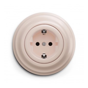 Reblig - Ρετρό οικιακή πρίζα SCHUKO με πλαίσιο 230V/16A σε απόχρωση παλ ροζ