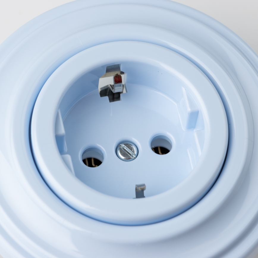 Reblig - Ρετρό οικιακή πρίζα SCHUKO με πλαίσιο 230V/16A μπλε