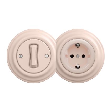 Reblig - Ρετρό οικιακή πρίζα SCHUKO χωρίς πλαίσιο, 230V/16A, σε παλαιό ροζ
