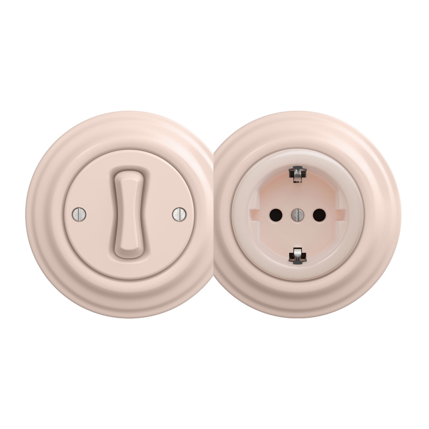 Reblig - Ρετρό οικιακή πρίζα SCHUKO χωρίς πλαίσιο, 230V/16A, σε παλαιό ροζ