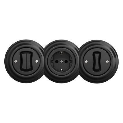 Reblig - Ρετρό οικιακή πρίζα SCHUKO χωρίς πλαίσιο 230V/16A, μαύρη