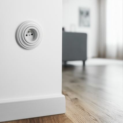 Reblig - Ρετρό οικιακή πρίζα με πλαίσιο 230V κεραμική λευκή