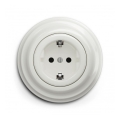 Reblig - Ρετρό οικιακή πρίζα με πλαίσιο SCHUKO 230V/16A, λευκή κεραμική
