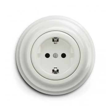 Reblig - Ρετρό οικιακή πρίζα με πλαίσιο SCHUKO 230V/16A, λευκή κεραμική