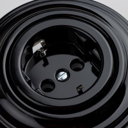 Reblig - Ρετρό οικιακή πρίζα με πλαίσιο SCHUKO 230V/16A, μαύρη