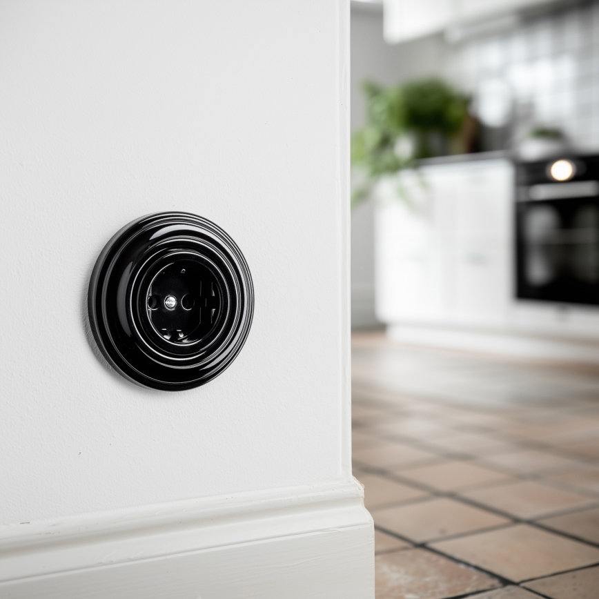 Reblig - Ρετρό οικιακή πρίζα με πλαίσιο SCHUKO 230V/16A, μαύρη