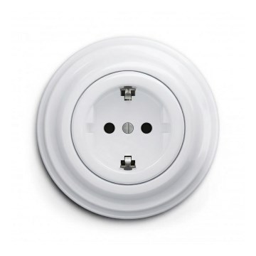 Reblig - Ρετρό οικιακή πρίζα με πλαίσιο SCHUKO 230V/16A χιονόλευκη